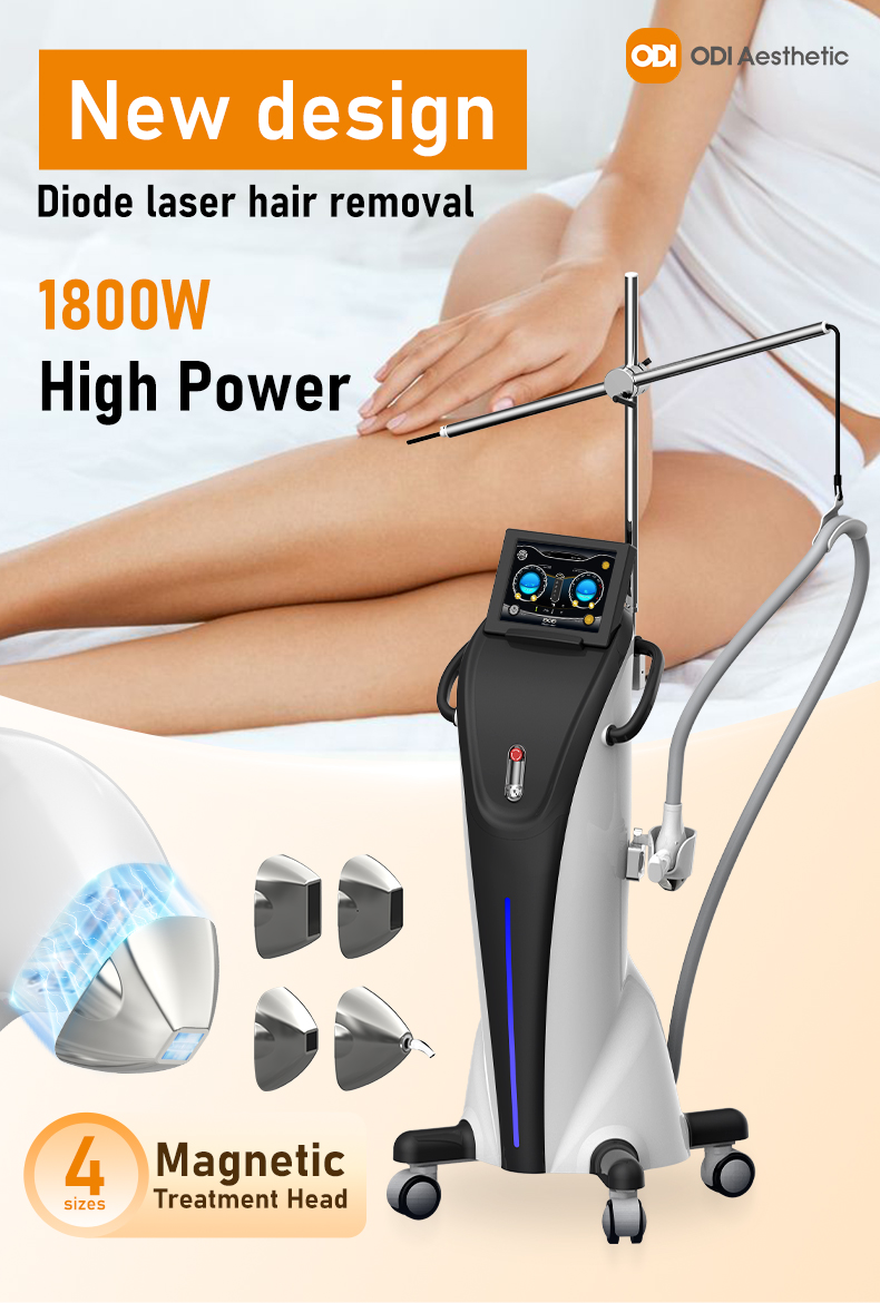 1800w high power diode laser hair removal with 4 magnetic treatment head