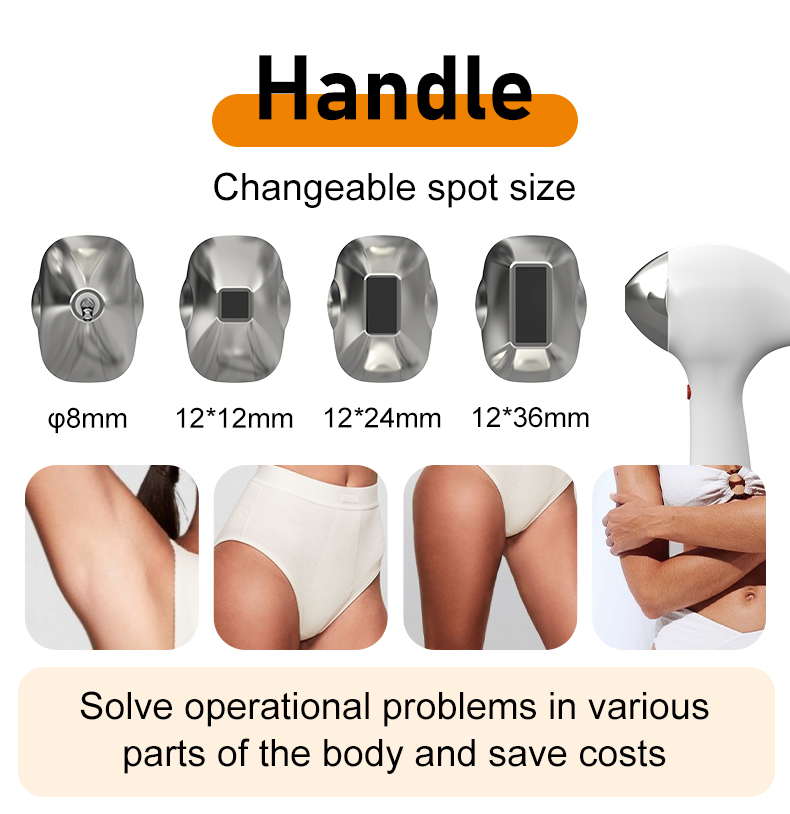 laser epilation machine handle with 4 changeable spot size